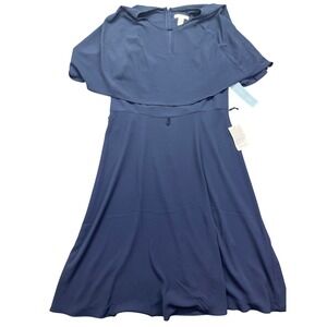 London Times Midi Dress‎ Cape Overlay Keyhole Neckline Party 14 Boho Cottagecore